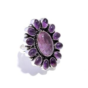 Size 11 Purple Amethyst Gemstone Silver Ring